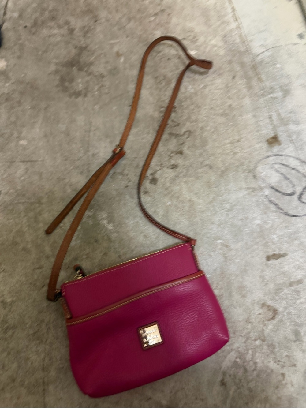 Dooney & Bourke Fuchsia Leather Crossbody with Brown Strap